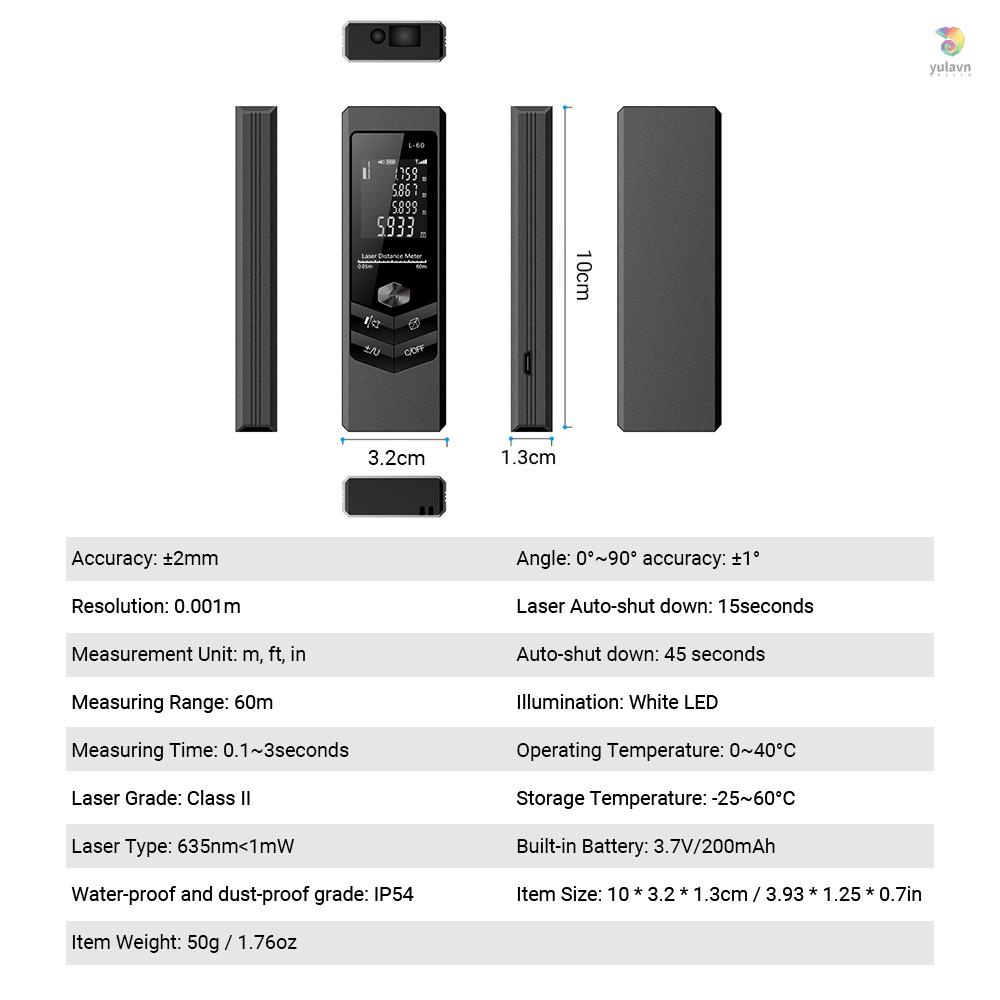 Máy Đo Khoảng Cách Kỹ Thuật Số Bằng Laser Cầm Tay Mini Tiện Dụng