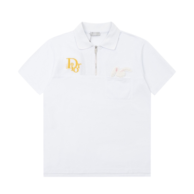 Áo polo Cotton Tay Ngắn Có Khóa Kéo Thêu Hình Đầu Thỏ Plus Size Cho Nam Nữ