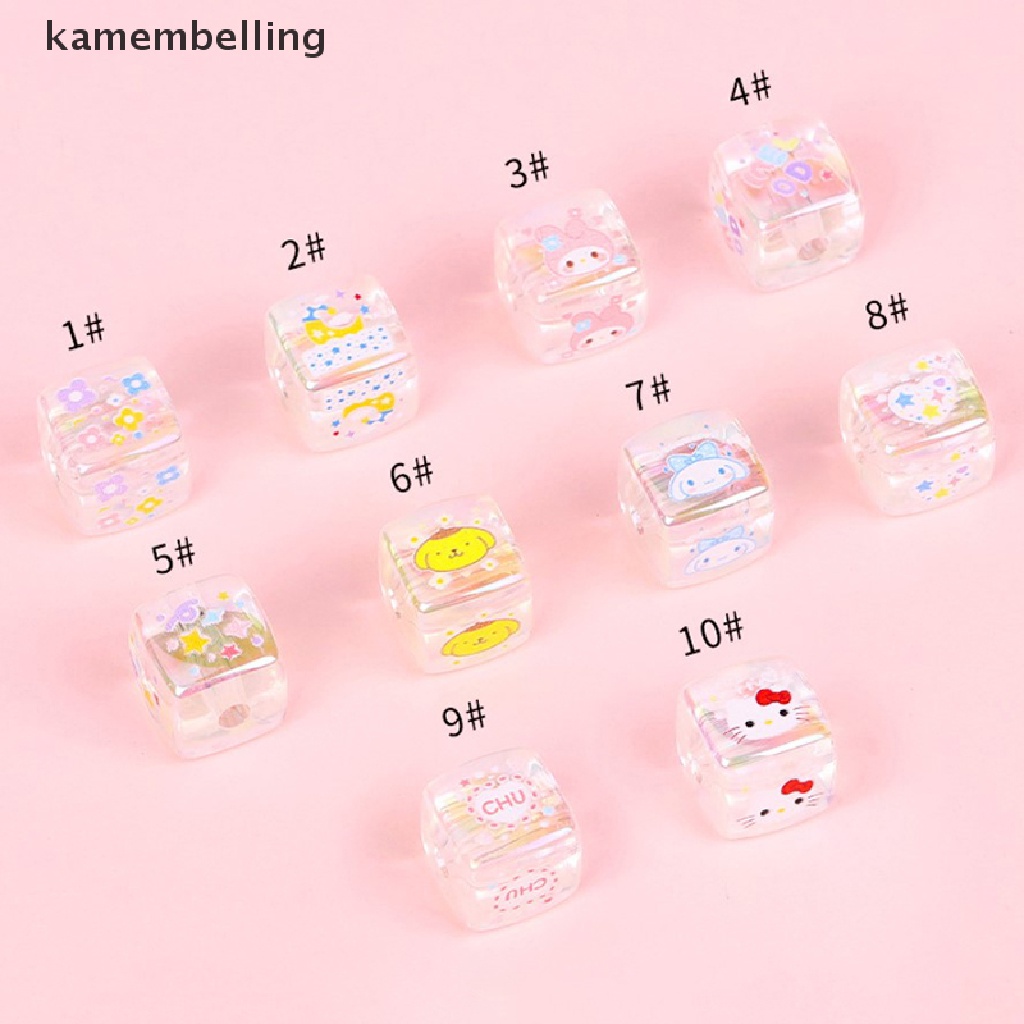 Kamembelling Phụ Kiện Làm Trang Sức Hình Vuông Bằng Acrylic Trong Suốt In Họa Tiết Hoạt Hình