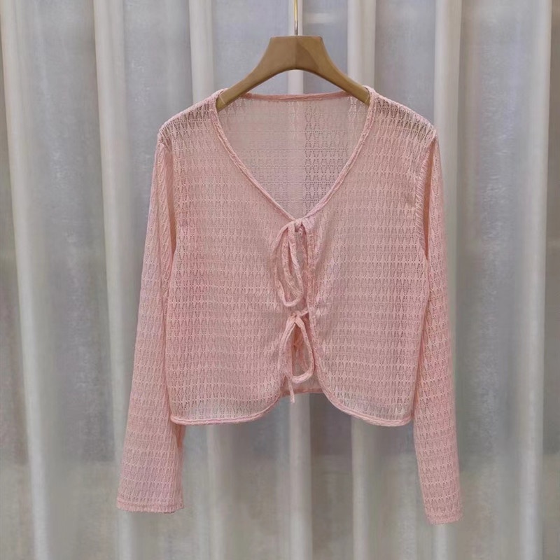 SUXI Áo Khoác Cardigan Dệt Kim Mỏng Tay Dài Chống Nắng Phối Ren Đơn Giản Thời Trang Mùa Hè Cho Nữ