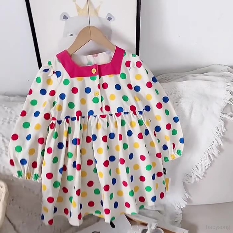 Đầm Công Chúa Tay Phồng Họa Tiết Chấm Bi Nhiều Màu Dễ Thương Cho Bé Gái