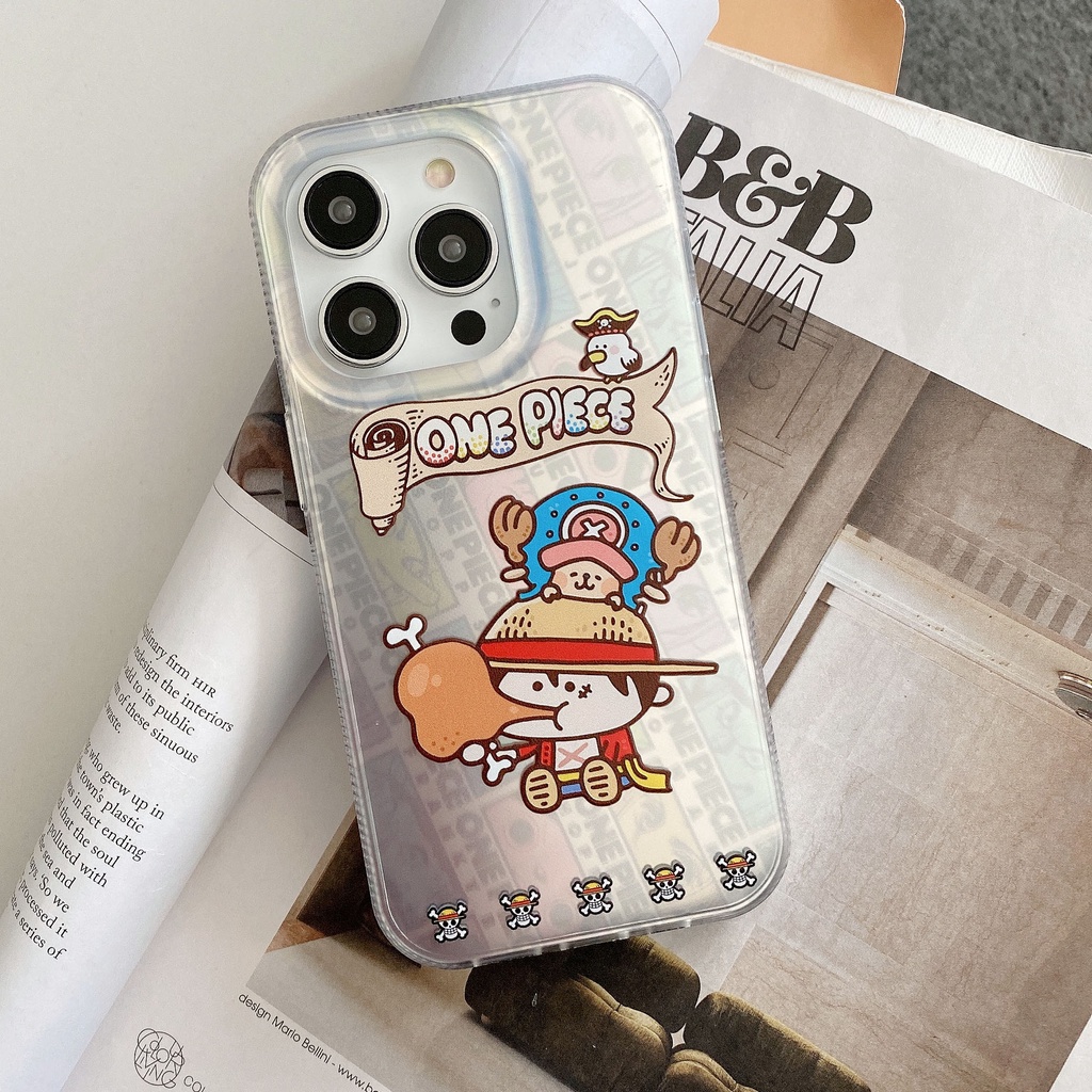 Ốp Điện Thoại Màu Bạc Sáng Họa Tiết Hoạt Hình Luffy One Piece Sang Trọng Cho iPhone 14Pro Max 13promax 12 11