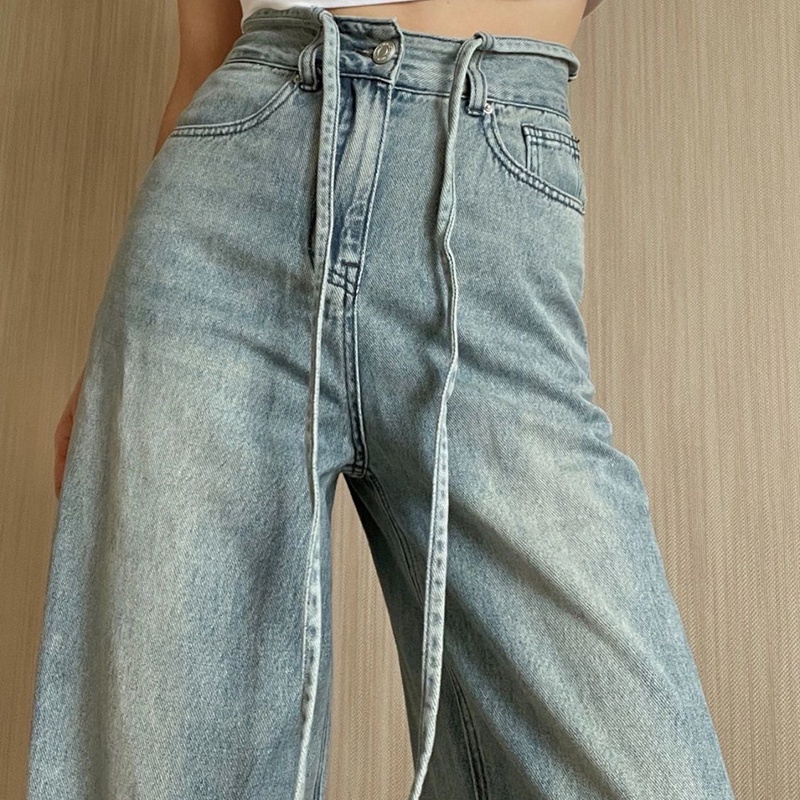 IELGY   Quần jeans Nữ Lưng Cao Ống Rộng Phong Cách retro