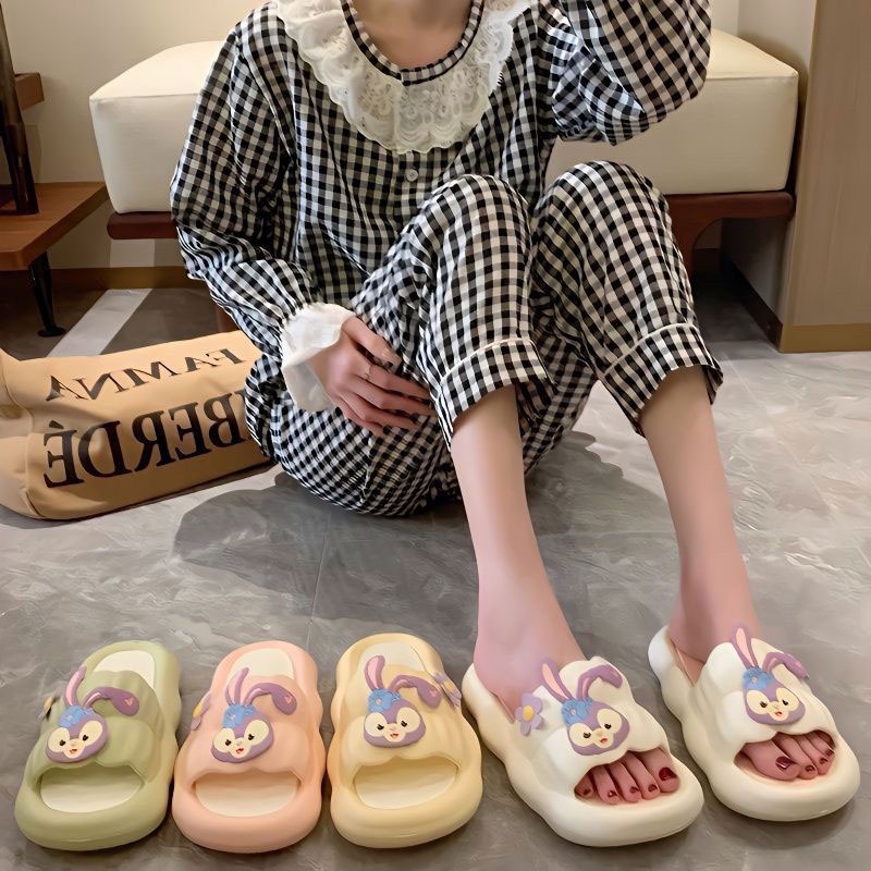 195.Dép Đi Trong Nhà Đế Dày Mềm Mại Chống Trượt Họa Tiết Thỏ Hoạt Hình Thời Trang Mùa Hè Cho Nữ
