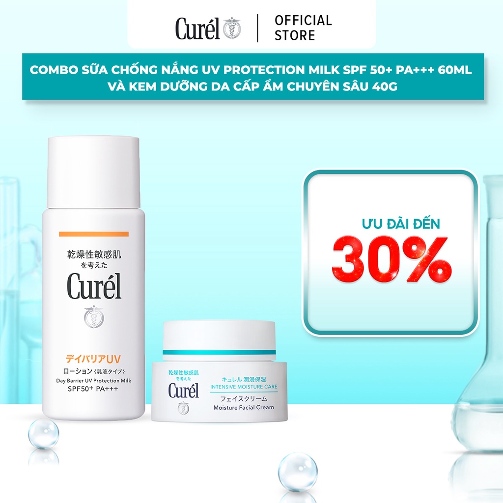 Combo sữa chống nắng Curel UV Protection Milk SPF 50+ PA+++ 60ml và Kem dưỡng da Curel cấp ẩm chuyên sâu 40g