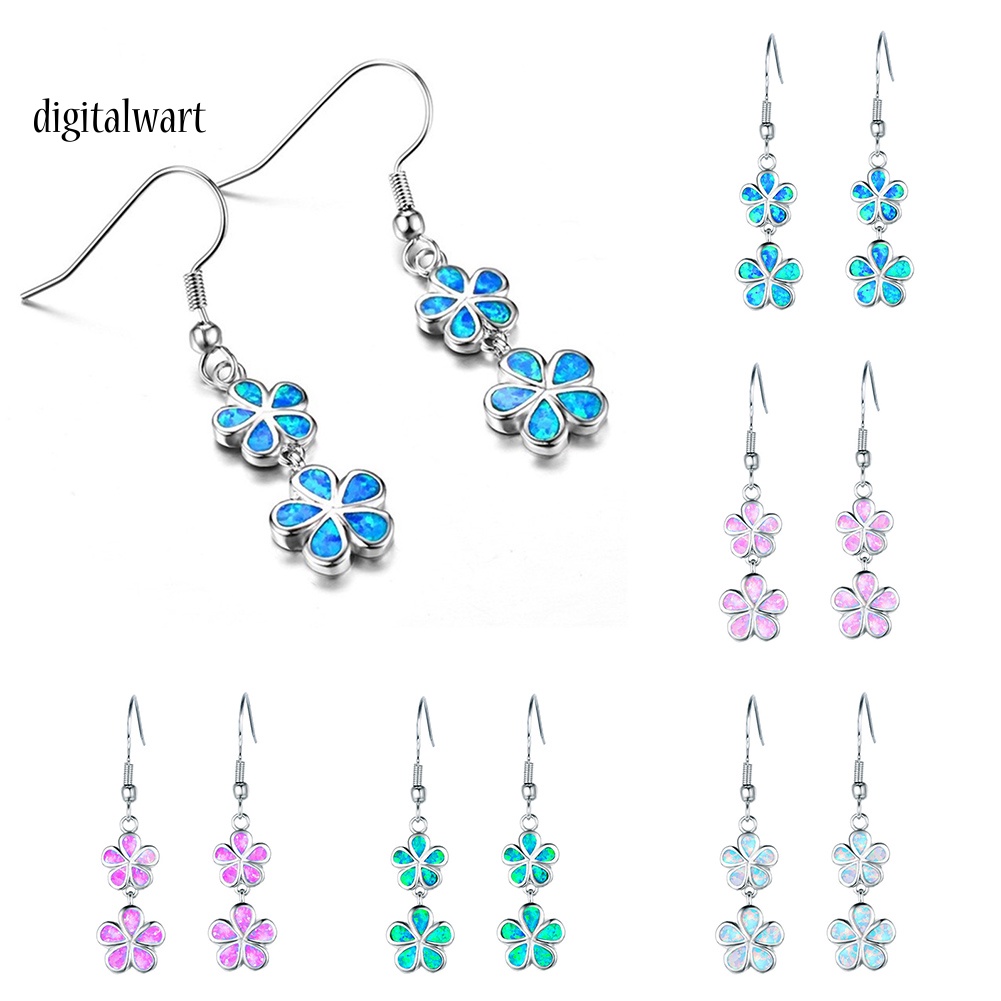 Kỹ Thuật Số| Đôi Khuyên Tai Dài Gắn Hoa Đá Opal Giả Thời Trang Cho Nữ