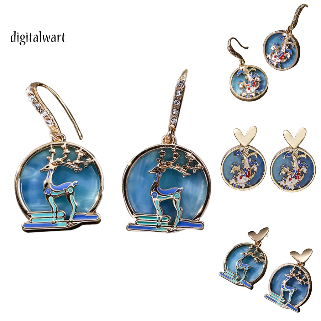 Kỹ Thuật Số| 1 Cặp Khuyên Tai Móc Hình Cá Bằng Kim Loại Phong Cách Trung Hoa Cho Nữ