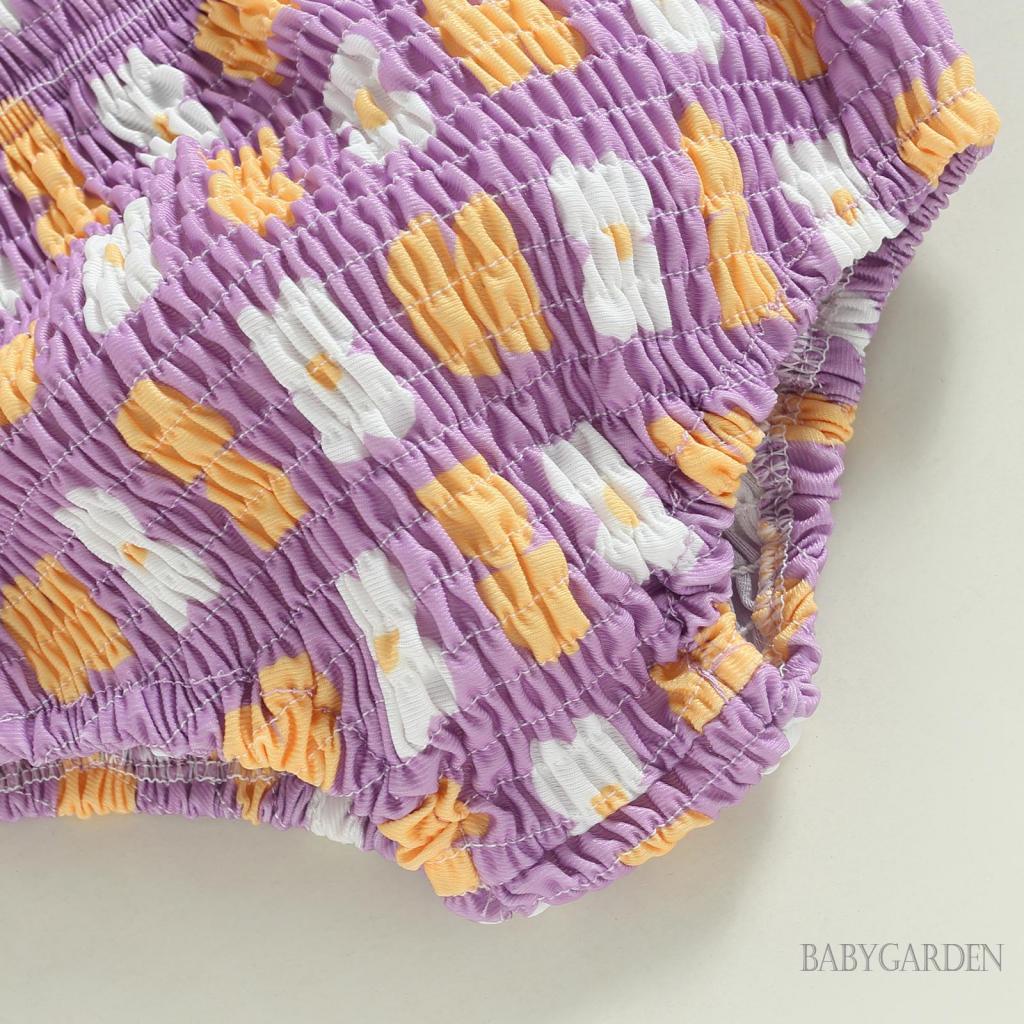 Bộ Đồ Bơi Hai Mảnh Áo Yếm Nhún Bèo + Quần Sooc In Hoa Màu Sắc Tương Phản Thời Trang Cho Bé Gái 6 Tháng-4 Tuổi