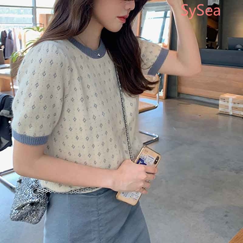 Áo Dệt Kim Tay Ngắn Chất Liệu Lụa Lạnh Thời Trang Mùa Hè Cho Nữ