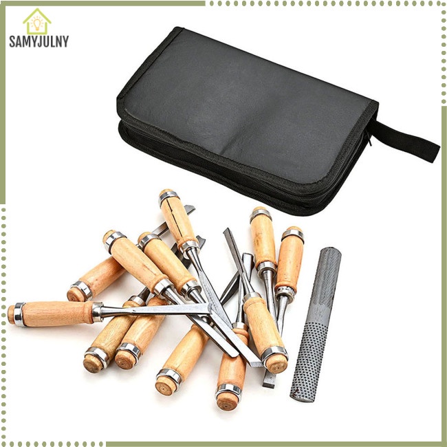 Bộ 13 Dụng Cụ Điêu Khắc Gỗ Kèm Túi Đựng Tiện Dụng