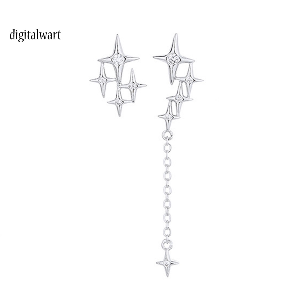 Kỹ Thuật Số| 1 Đôi Bông Tai Dạng Xích Mạ Bạc Dáng Dài Hình Ngôi Sao Lấp Lánh Thời Trang Dự Tiệc