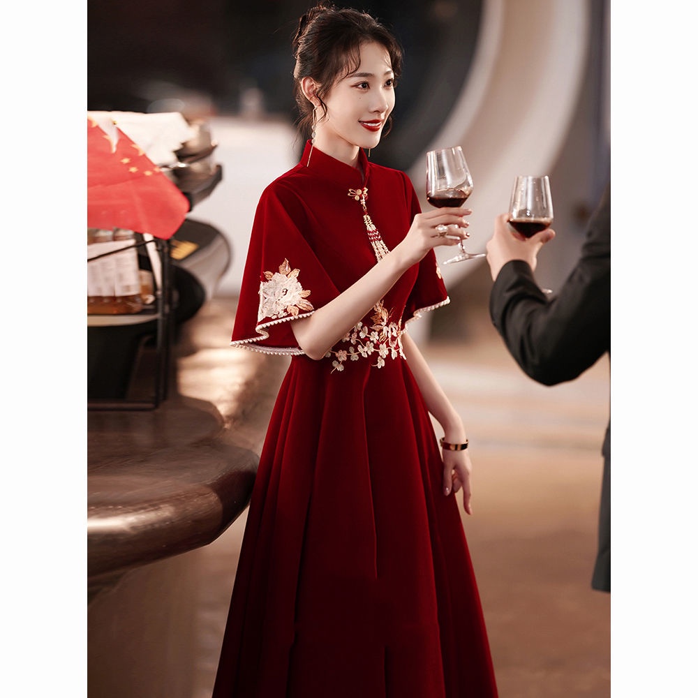 ~. Đầm Sườn Xám Thời Trang Thu Đông Mới 2024 Cho Cô Dâu