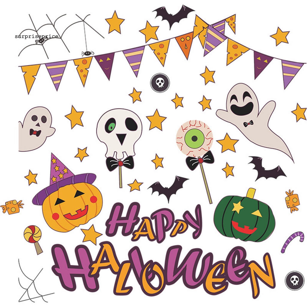 Bộ 2 Đề Can Dán Tường Tự Dính Họa Tiết Hoạt Hình Bí Ngô Ma Quái Trang Trí Halloween