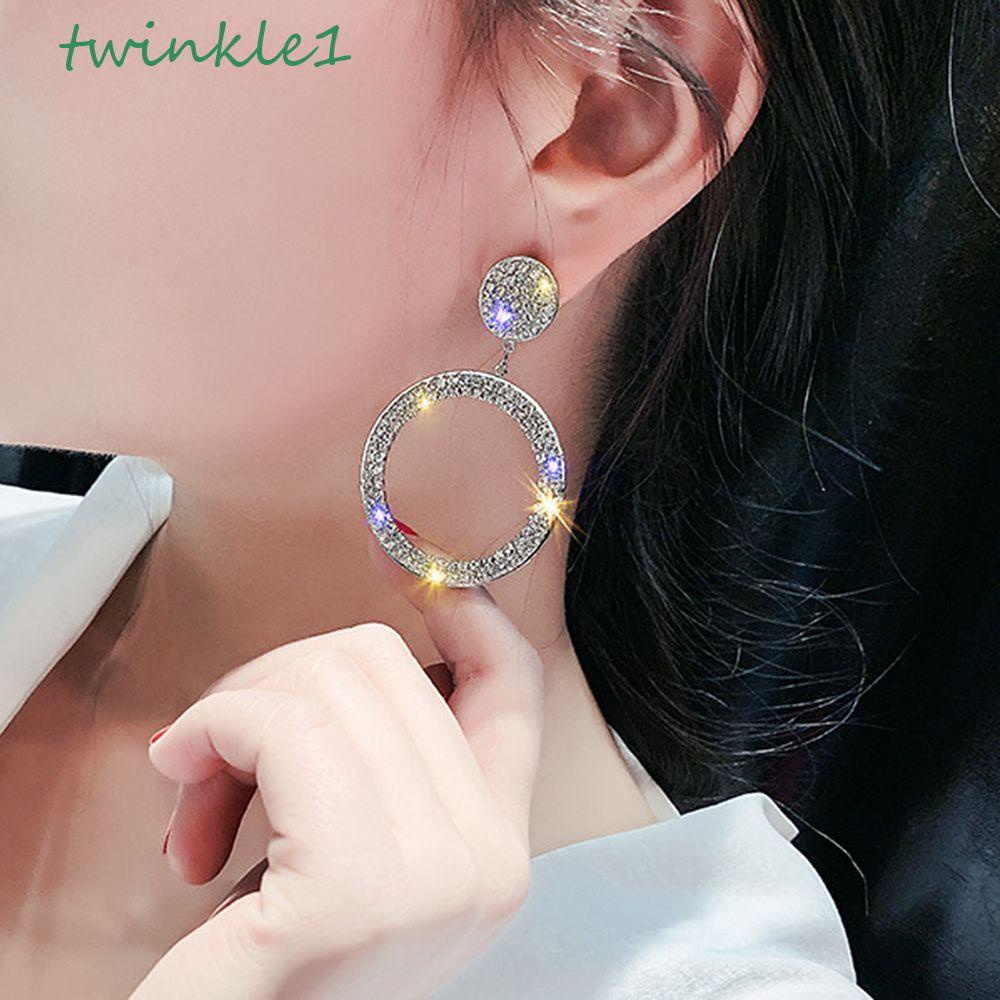 Bông Tai Tròn Lấp Lánh|Khuyên Tai Dáng Dài Hình Giọt Nước Thời Trang