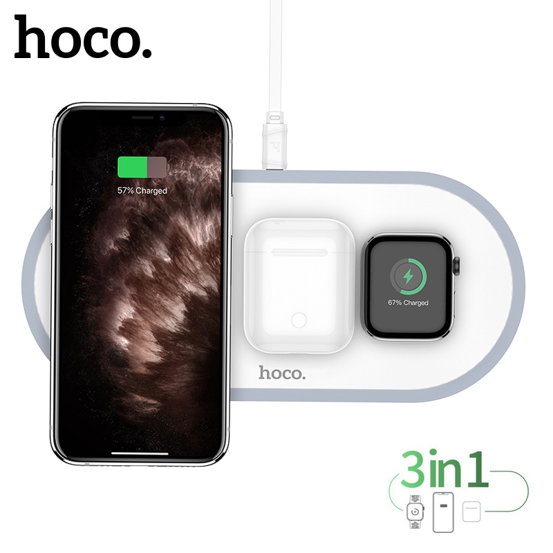 Đế Sạc Nhanh Không Dây Hoco 3 Trong 1 Cho iPhone 11 12 Pro Max XS XR iWatch 5 4 3 2 1 Airpods Pro