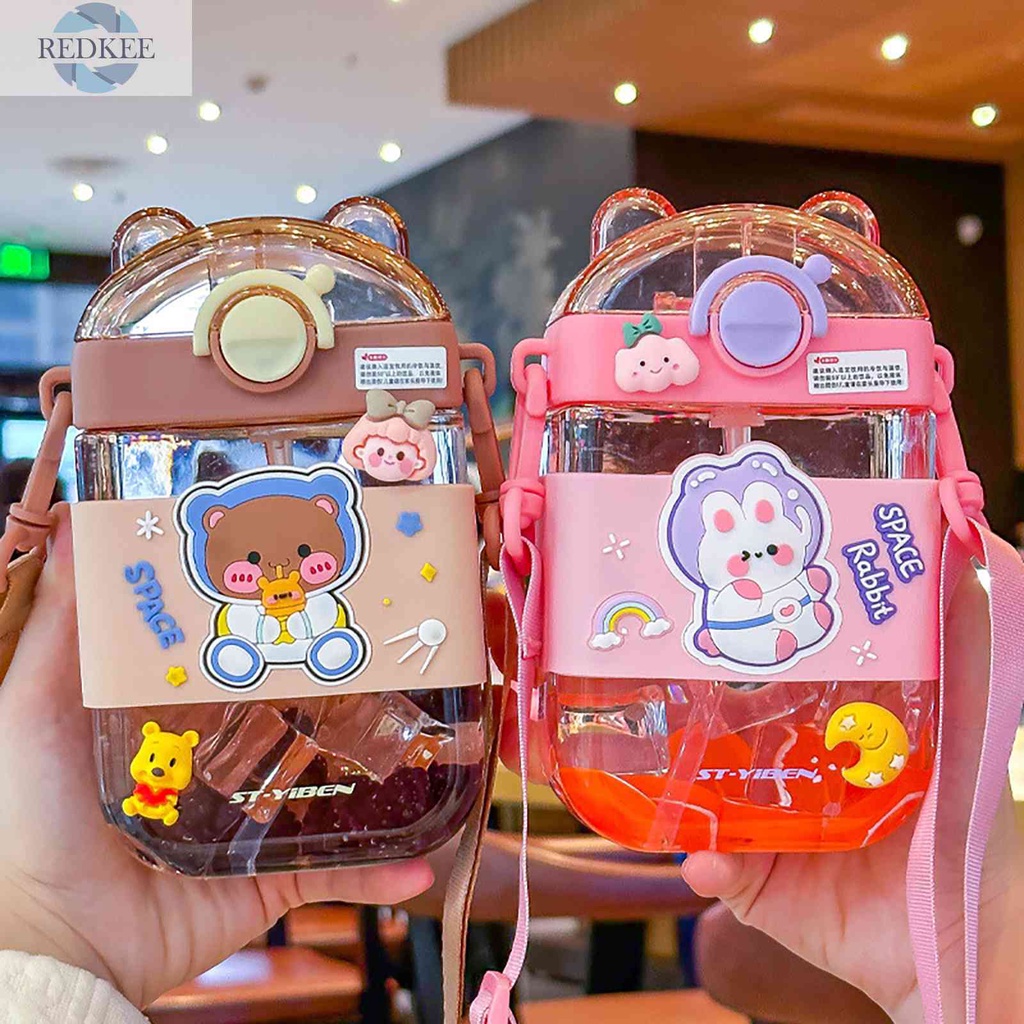 Bình Nước Thể Thao 470ml Có Ống Hút Họa Tiết Gấu Dễ Thương Cho Bé