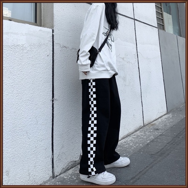 Quần Thể Thao Cotton Ống Rộng Thoải Mái Họa Tiết Kẻ Sọc Cho Nam Và Nữ