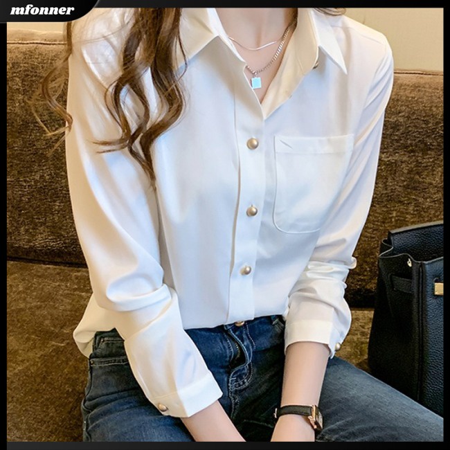 Áo Sơ Mi Voan Tay Dài Màu Sắc Thanh Lịch Dành Cho Nữ