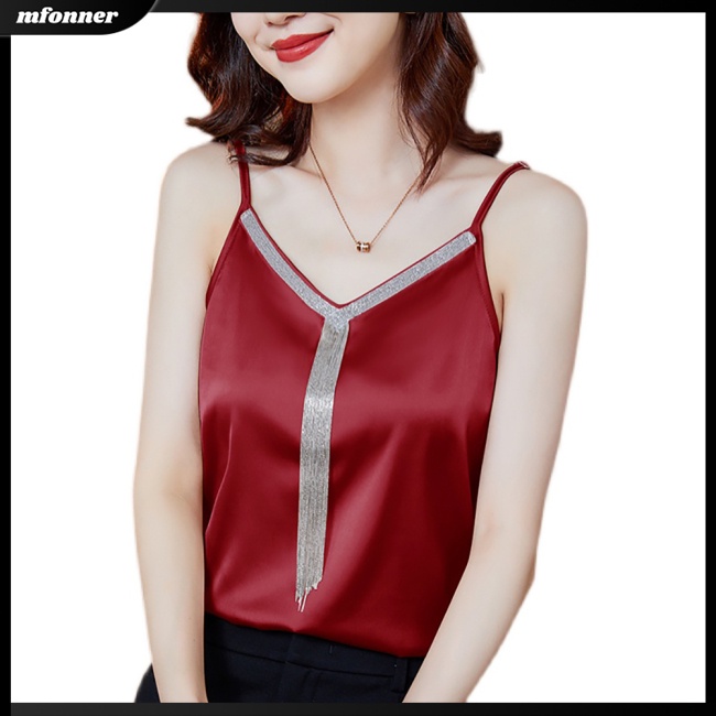 Áo Hai Dây Cổ Chữ V Màu Sắc Thanh Lịch Cho Nữ