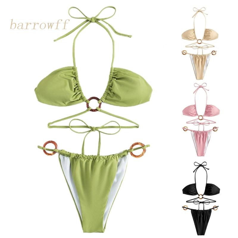 Brroa Bộ Đồ Bơi Bikini Quấn Ngực Màu Trơn Quyến Rũ Cho Nữ