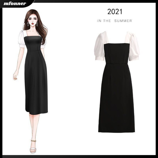 Đầm Midi Tay Ngắn Phồng Cổ Vuông Dáng Ôm Plus Size Cho Nữ