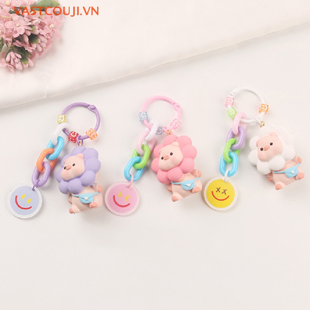 Móc Khóa Dây Da Bện Hình Hoa Hướng Dương / Heo Dễ Thương Cho Cặp Đôi