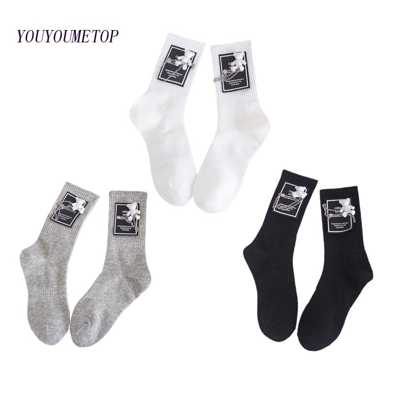 Youyo Vớ Cotton Có Gân Và Dây Xích Kim Loại Hình Gấu Hoạt Hình Phong Cách Harajuku Hip Hop Cho Nam Và Nữ
