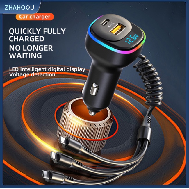 ☃Nhà Cửa☃ Dây Cáp Sạc Nhanh Đa Năng 3 Trong 1 Cho Xe Hơi K2 12-24v Pd65w Qc3.0