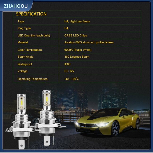 ☃Nhà Cửa☃ 2 Bóng Đèn Led H4 9003 Hb2 6000k Ip68 Bằng Nhôm Siêu Sáng Chống Thấm Nước Cho Xe Hơi
