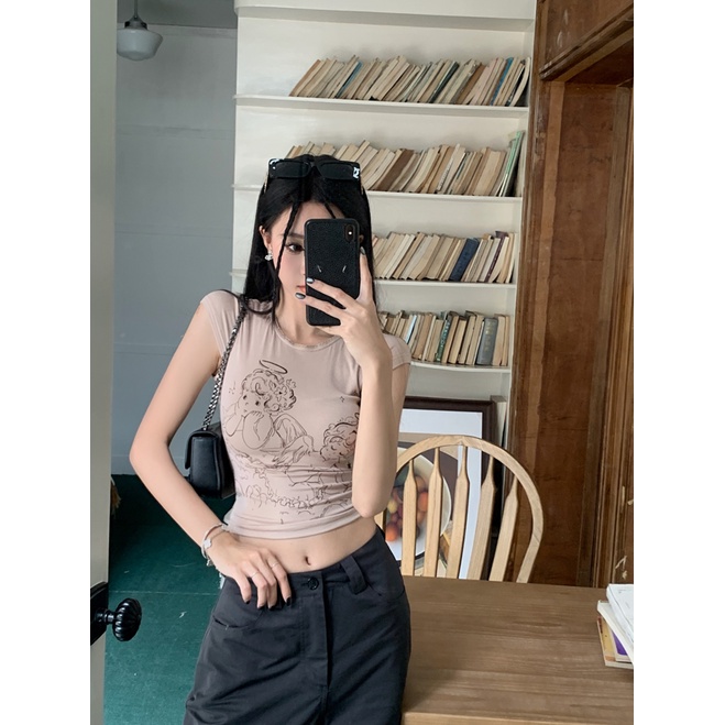 COZOK Áo Thun Ngắn Tay in Họa Tiết Hoạt Hình Xinh Xắn Thời Trang