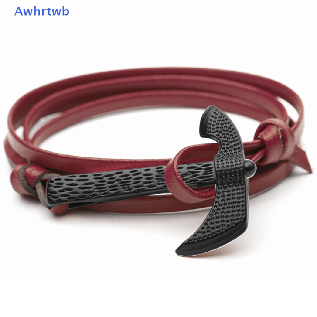 Awhrtwb Vòng Tay Da Đen Phối Móc Kim Loại Thể Thao Thời Trang Mới Cho Nam