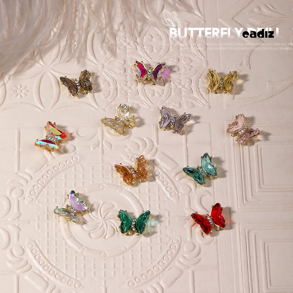 Set 10 Móng Tay Giả Mini Lấp Lánh Hình Bướm DIY