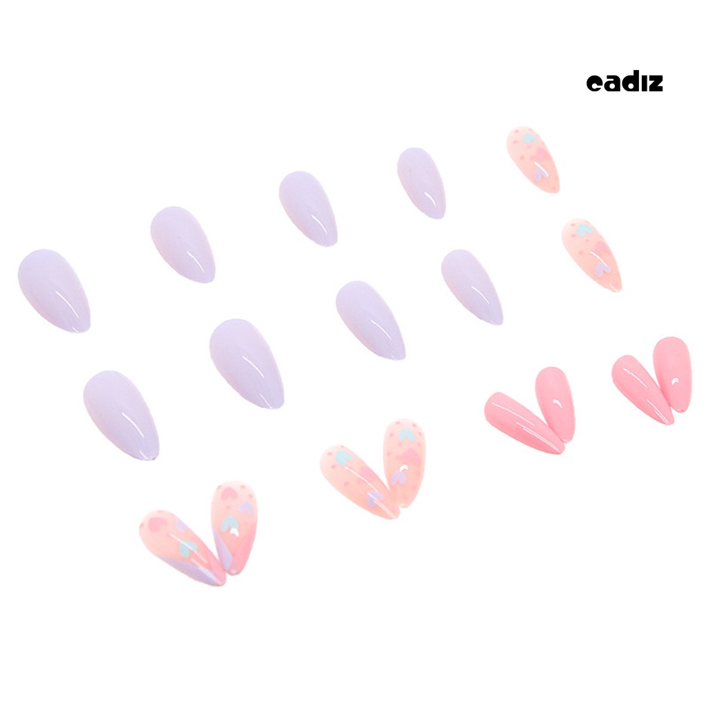 1 Bộ Móng Tay Nối Dài Giả Che Phủ Toàn Diện Kèm Keo Dán Màu Hồng / Tím / Hồng Macaron Trang Trí Móng Nghệ Thuật