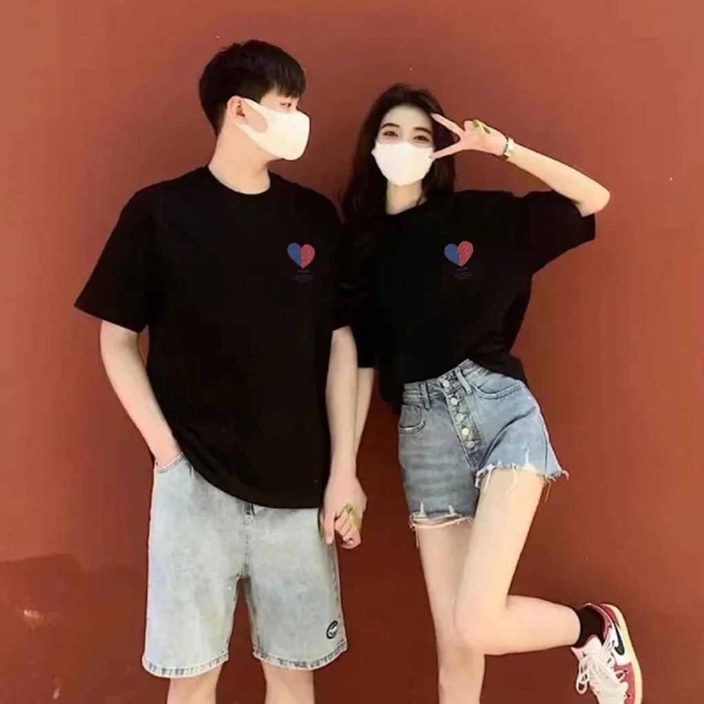 Áo Phông Đôi cotton 3158, Áo Thun Cotton 3158 Trái Tim Cổ tròn S76