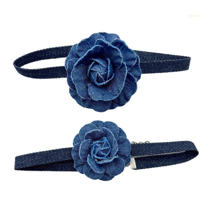 Vòng Cổ Choker Bản To Họa Tiết Hoa Màu Xanh Dương Lãng Mạn Thời Trang Tinh Tế Cho Nữ