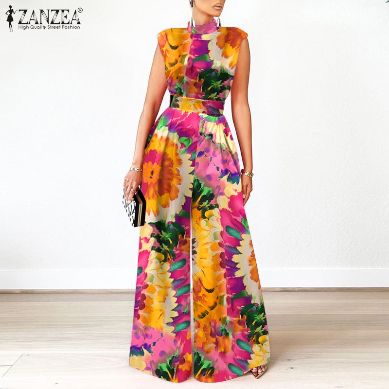 Áo liền quần dài ZANZEA ống rộng in họa tiết hoa thanh lịch cho nữ