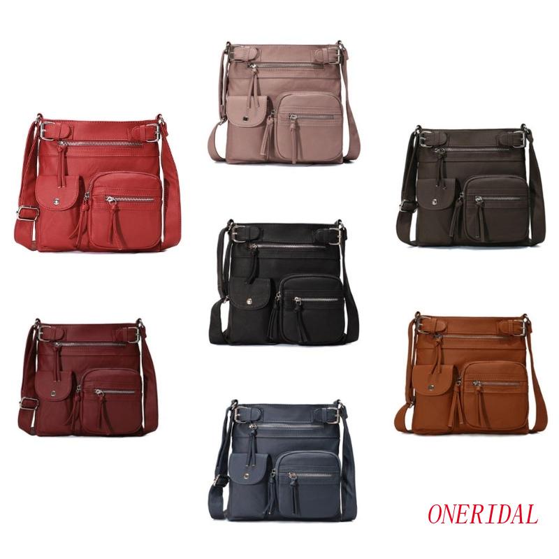 Túi Da PU Đeo Chéo Nhiều Ngăn Có Khóa Kéo Dành Cho Nữ