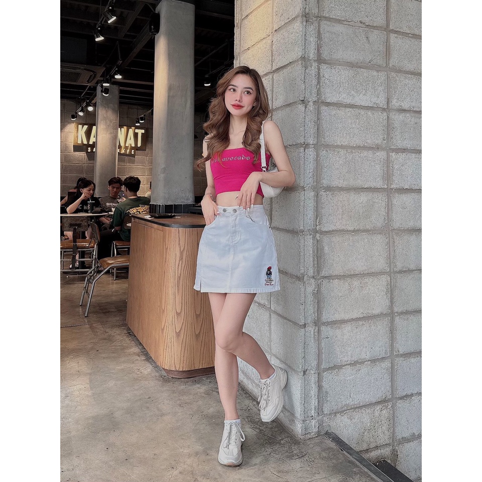 Chân Váy Jean Thêu Gấu W.h.o.a.u