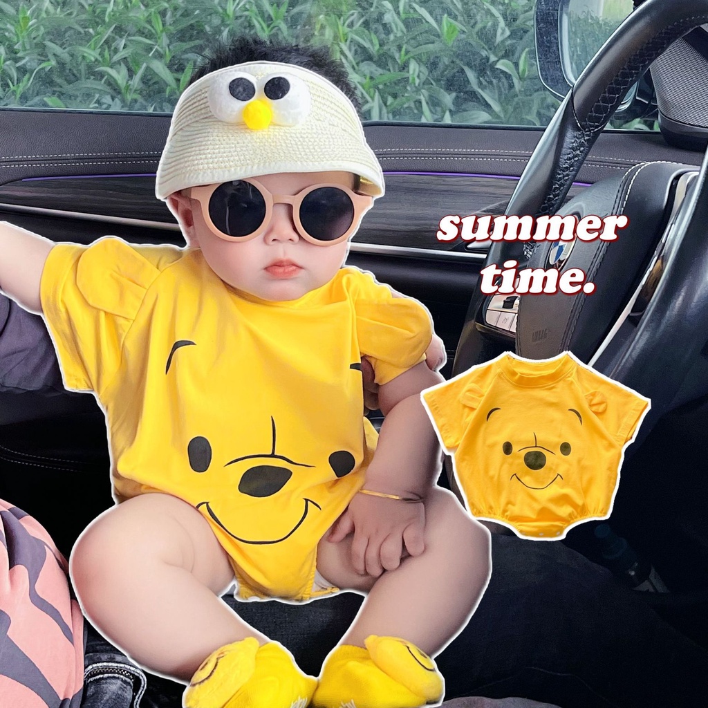 Bộ Áo Liền Quần Tam Giác Vải Cotton Mềm Thoáng Khí In Hoạt Hình Chú Gấu Dễ Thương Cho Bé Sơ Sinh