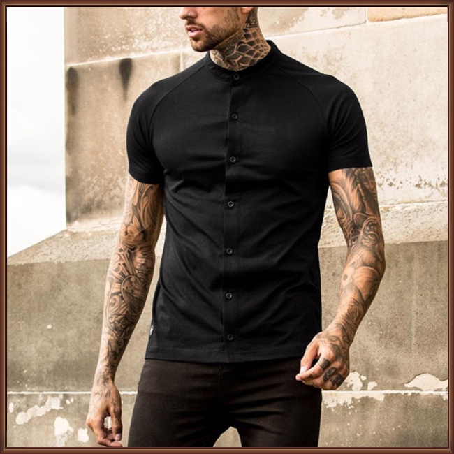 Áo Sơ Mi Ngắn Tay Cổ Tròn Màu Sắc Đơn Giản Thời Trang Cho Nam