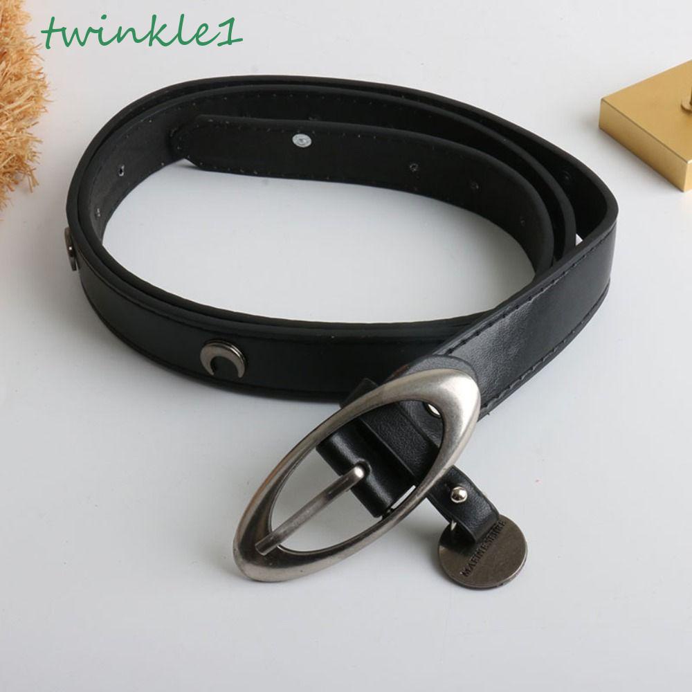 Thắt Lưng Da PU Khóa Kim Loại Hình Trăng Khuyết Y2K Phong Cách Punk Harajuku Vintage Cho Nữ