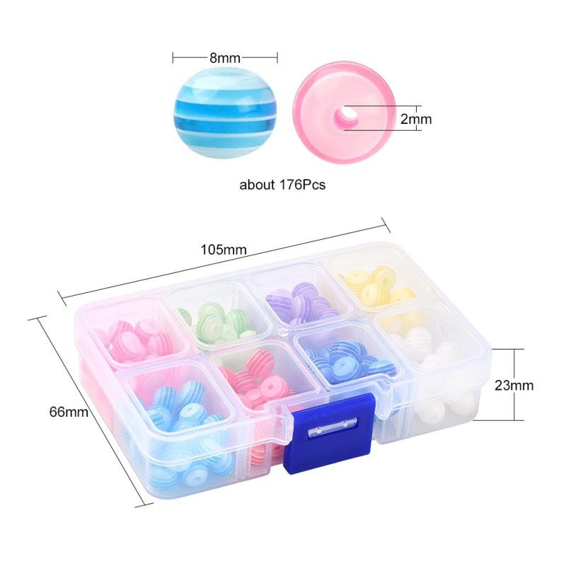 Hộp 176 Hạt Xỏ Lỗ Tròn 8mm Nhiều Màu Trong Suốt Dùng Để Làm Đồ Trang Sức Thủ Công