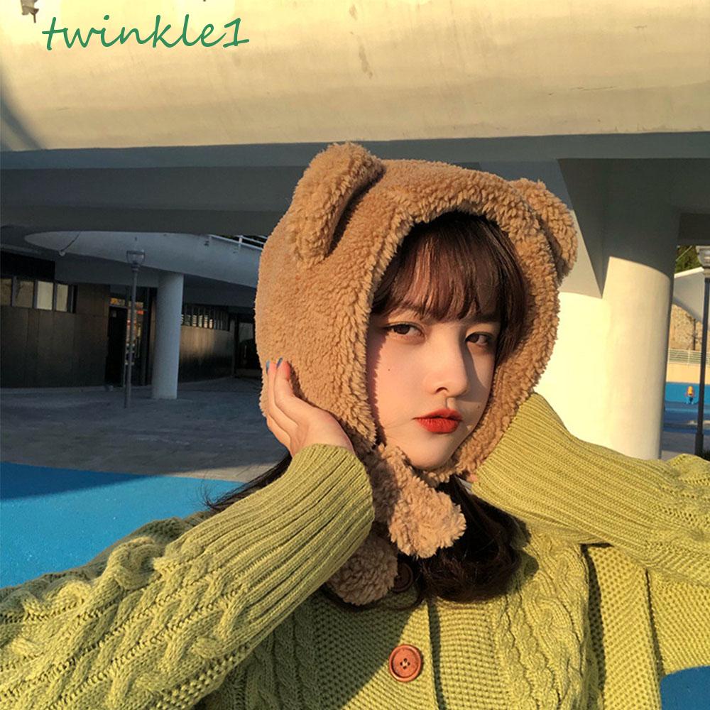 Mũ Len Trùm Đầu Chống Gió Đính Quả Bông Dễ Thương Cho Nữ