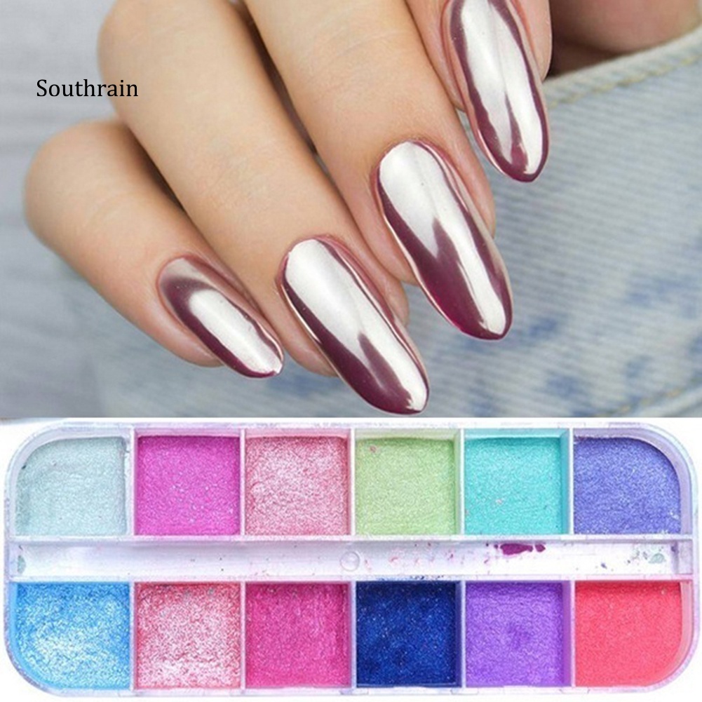 Set 12 Hộp Bột Kim Tuyến Siêu Mịn Lấp Lánh Trang Trí Móng Nghệ Thuật DIY