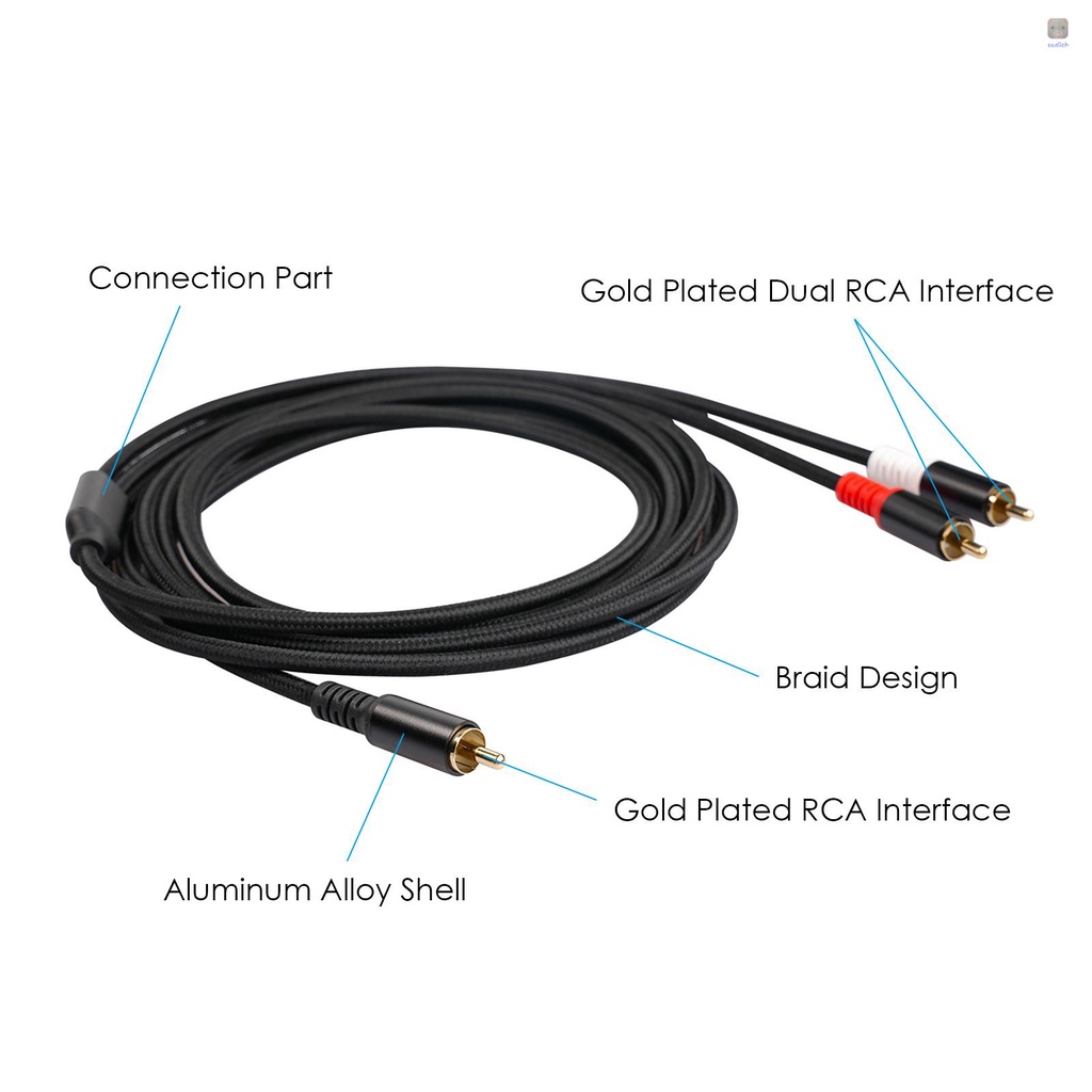 Cáp ChuyểN ĐổI Âm Thanh RCA Y 1 ĐầU CắM Sang ĐầU CắM 2 RCA Mạ VàNg 6.5Ft Cho TV Mixer CD DVD