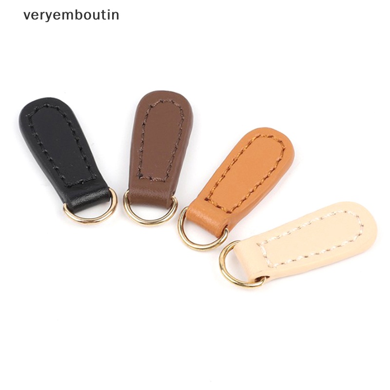 Set 2 Khóa Kéo Đầu Dây Kéo Bằng Da Thật Dùng Để May Túi / Balo Diy