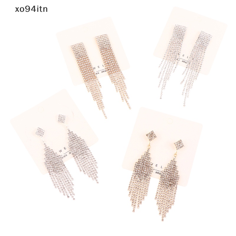 Bông Tai Mạ Bạc 925 Dáng Dài Đính Pha Lê Lấp Lánh Phong Cách Cổ Điển