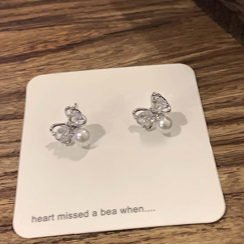 Bông Tai Mạ Bạc 925 Hình Nơ Đính Ngọc Trai Thời Trang Dành Cho Nữ