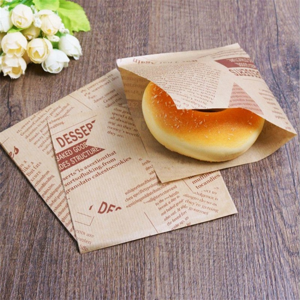 Set 100 Túi Giấy Kraft 12 * 12cm Đựng Bánh Mì / Thực Phẩm Chống Thấm Dầu