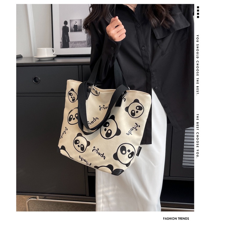 Túi Xách Mua Sắm Vải Bố In Hình Gấu Trúc Dễ Thương Kích Thước 31X33